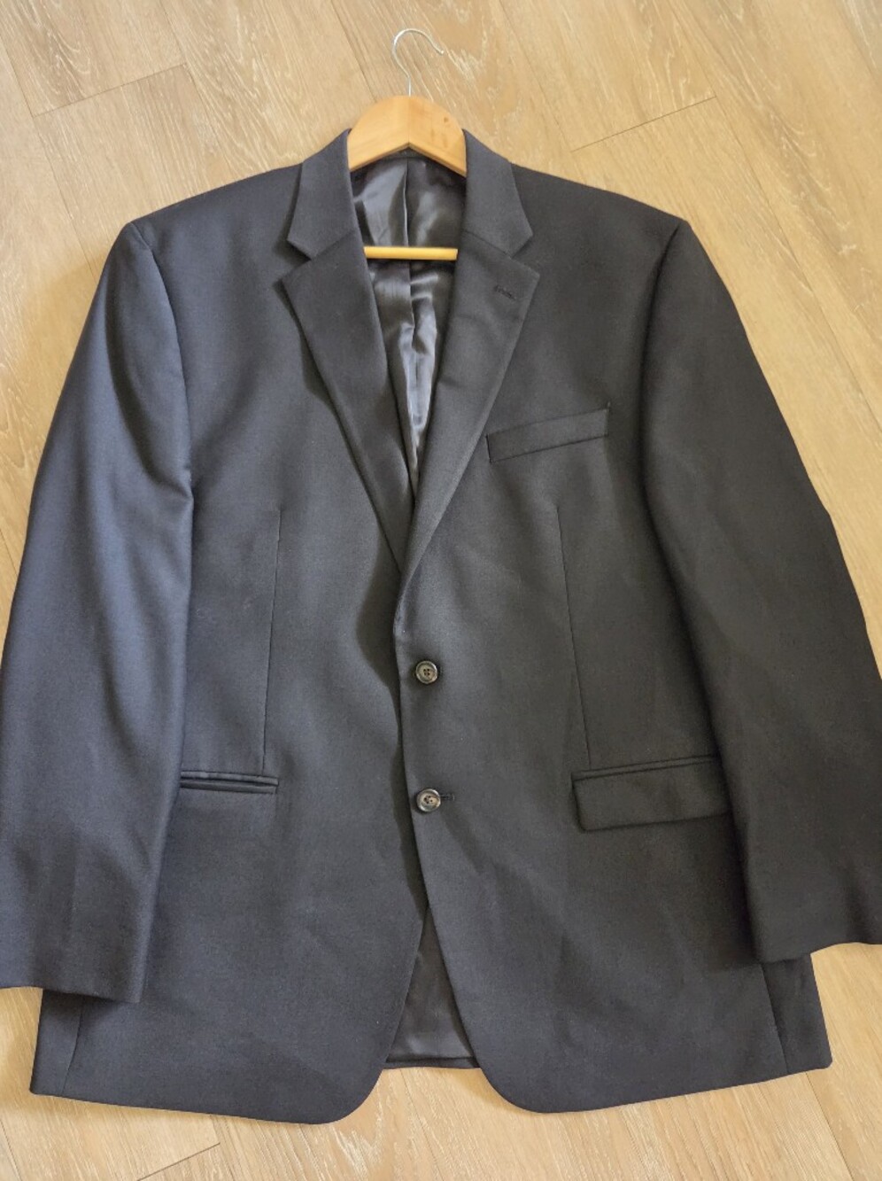 LAUREN RALPH LAUREN WOOL MENS SUIT JACKET BLACK SZ 44 2 BUTTON EUC